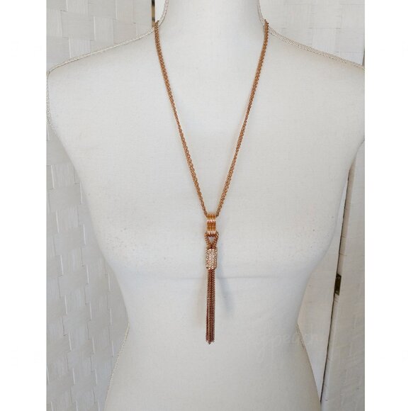 Nicole Miller Rose Gold Tassel Necklace Layered Flapper Lariat Fringe Jewelry - Picture 1 of 11